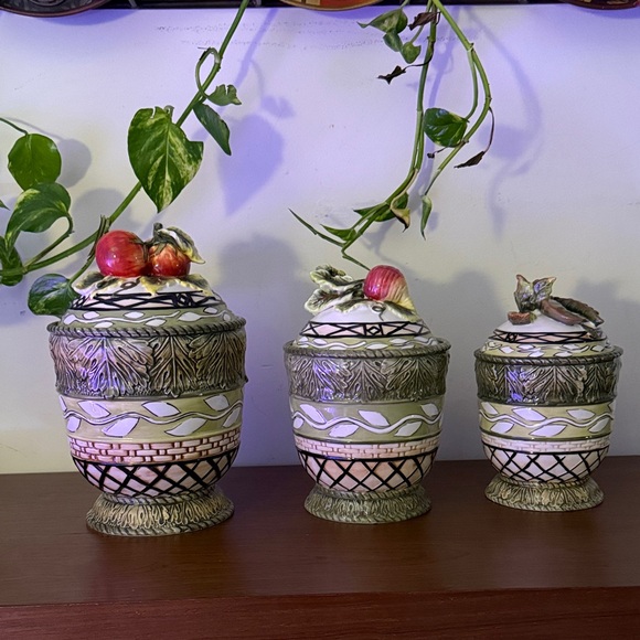 Decorative Ceramic Canister Set with Fruit Accents